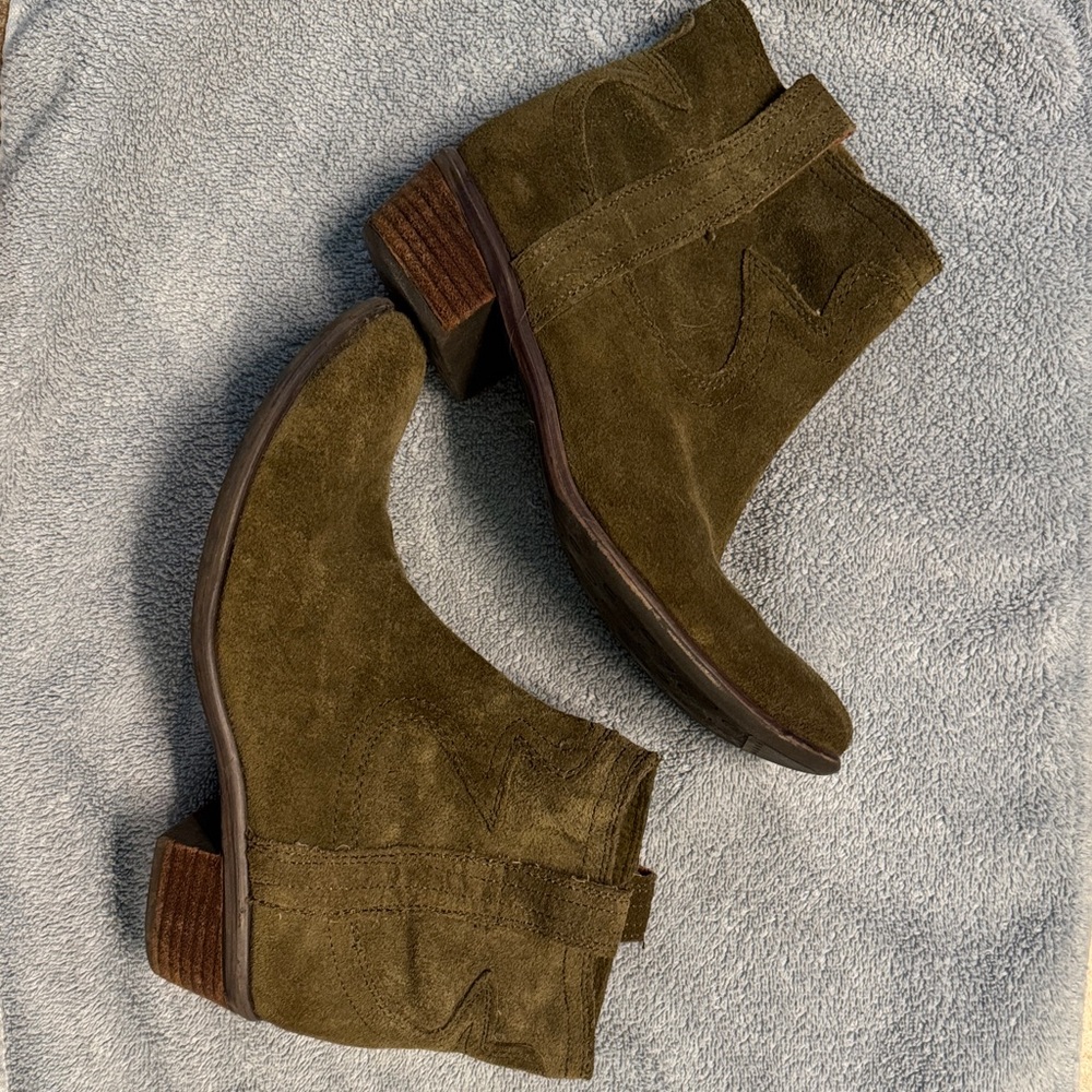 Lucky Brand Olive Suede Ankle Booties